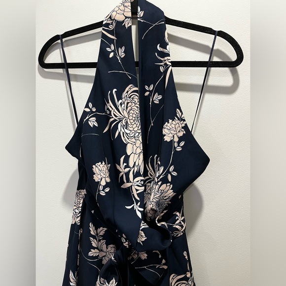 Keepsake The Label Asymmetrical Floral Blue Satin Halter Midi Cocktail Dress M - Picture 6 of 10